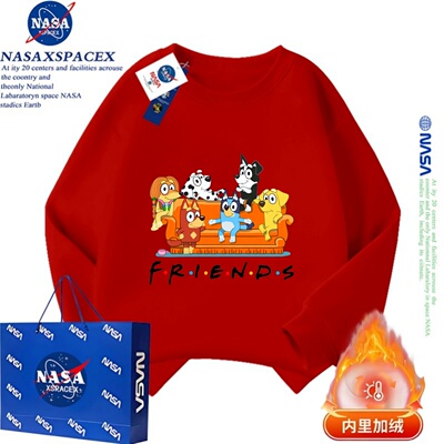 NASA联名小狗布鲁伊一家bluey周边卫衣男女儿童秋冬款加绒亲子装