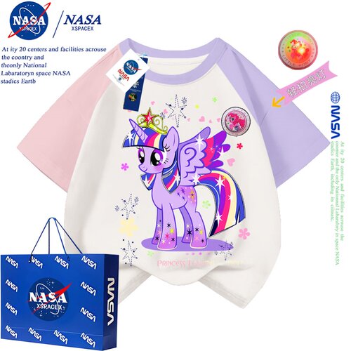 NASA联名小马宝莉拍灯亮发光2025新款拼色短袖T恤夏季款半袖纯棉