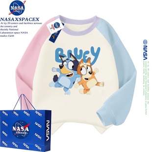NASA联名小狗布鲁伊一家bluey周边卫衣男女儿童秋冬款加绒卫衣