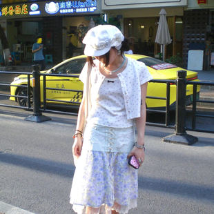 法式 百搭甜美少女拼接中长裙 复古田园风紫色碎花半身裙女夏季 新款