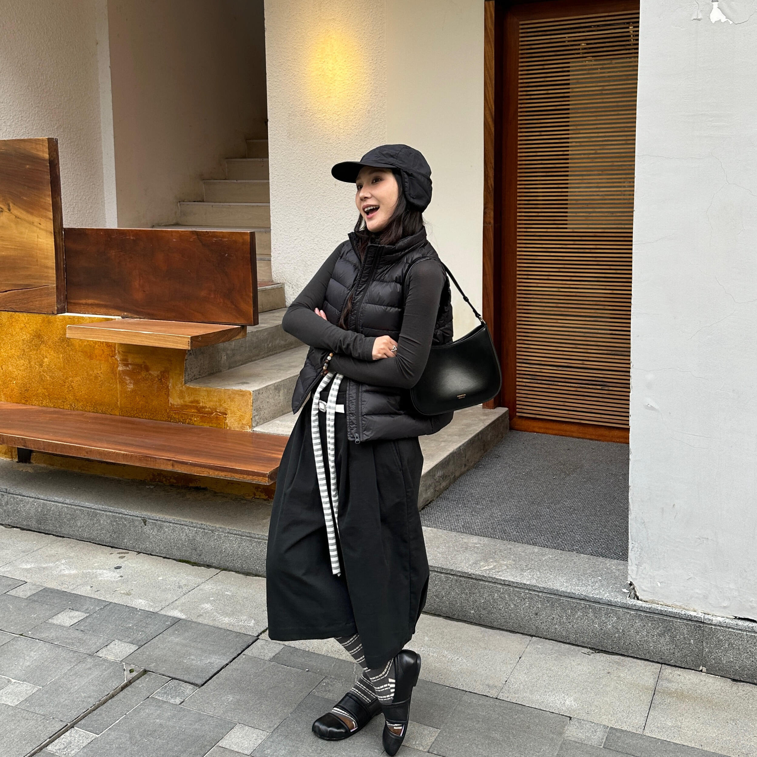 日系复古西装黑色七分裤女