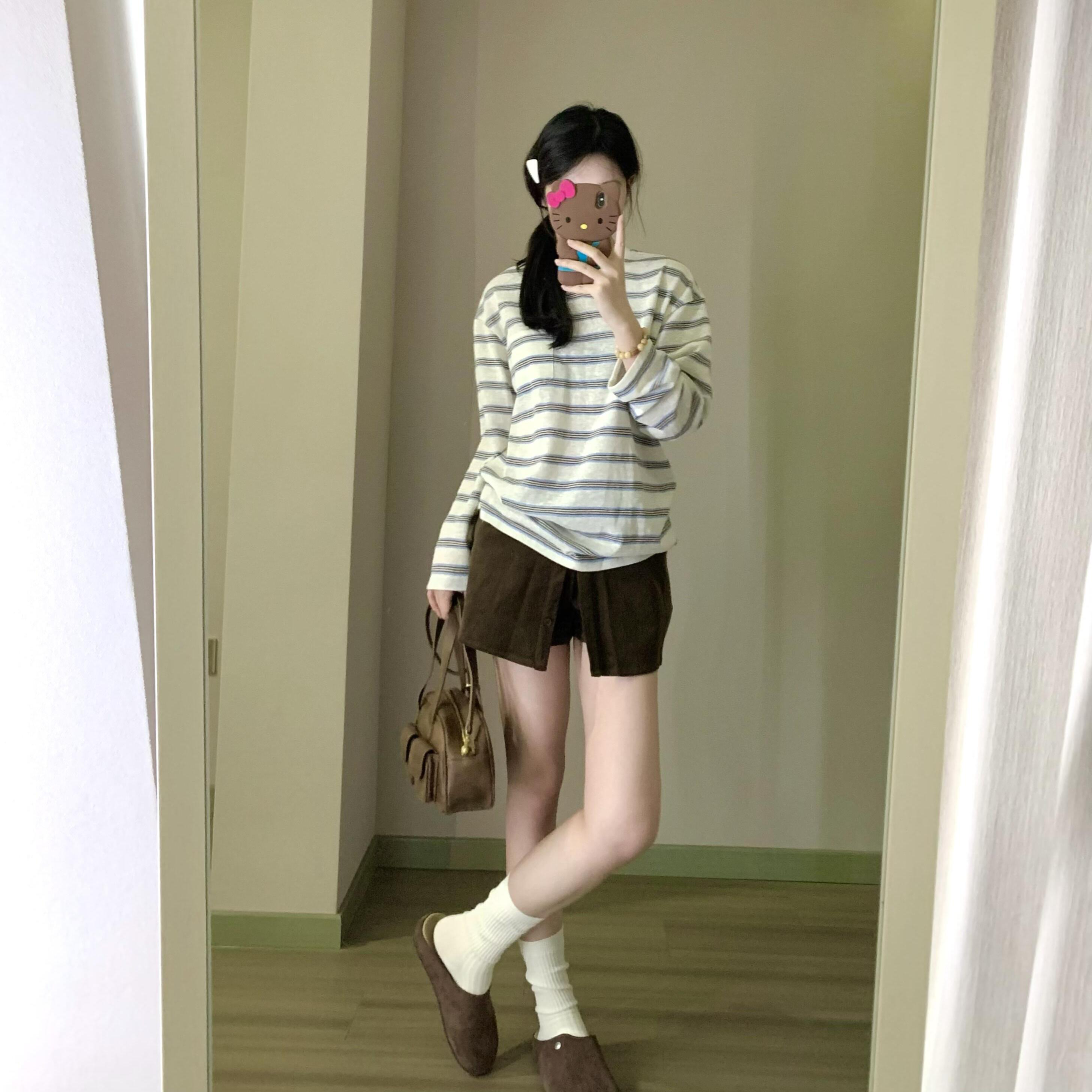 日系复古假两件灯芯绒a字短裤女