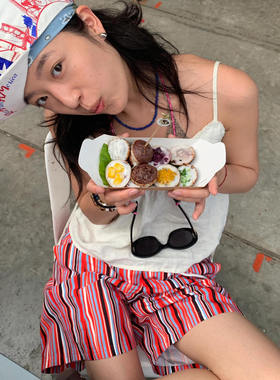 美式复古星星条纹拼接短裤女2026夏季新款百搭松紧高腰宽松直筒裤