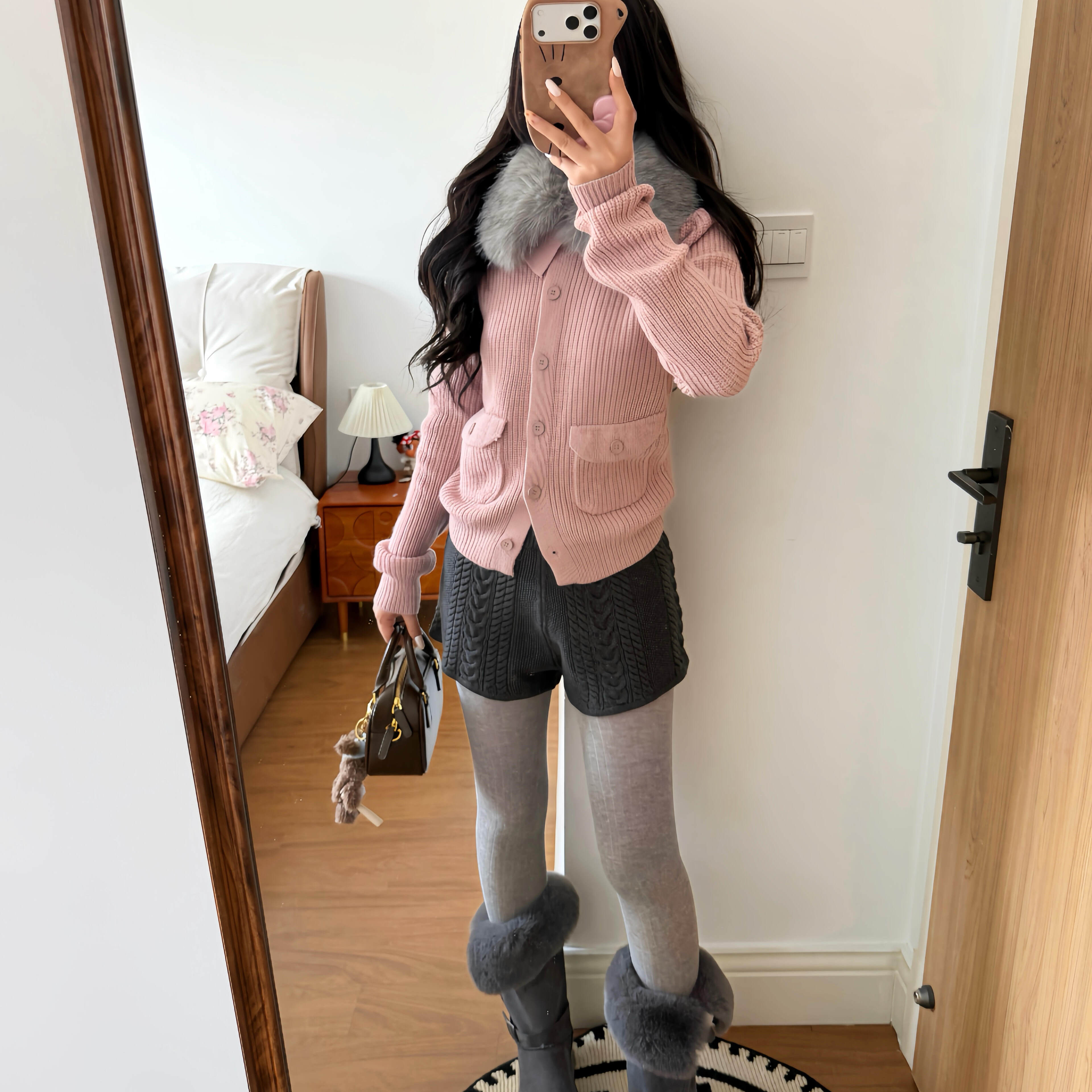 日系复古麻花针织短裤2025秋冬新款直筒阔腿打底外穿休闲五分裤女