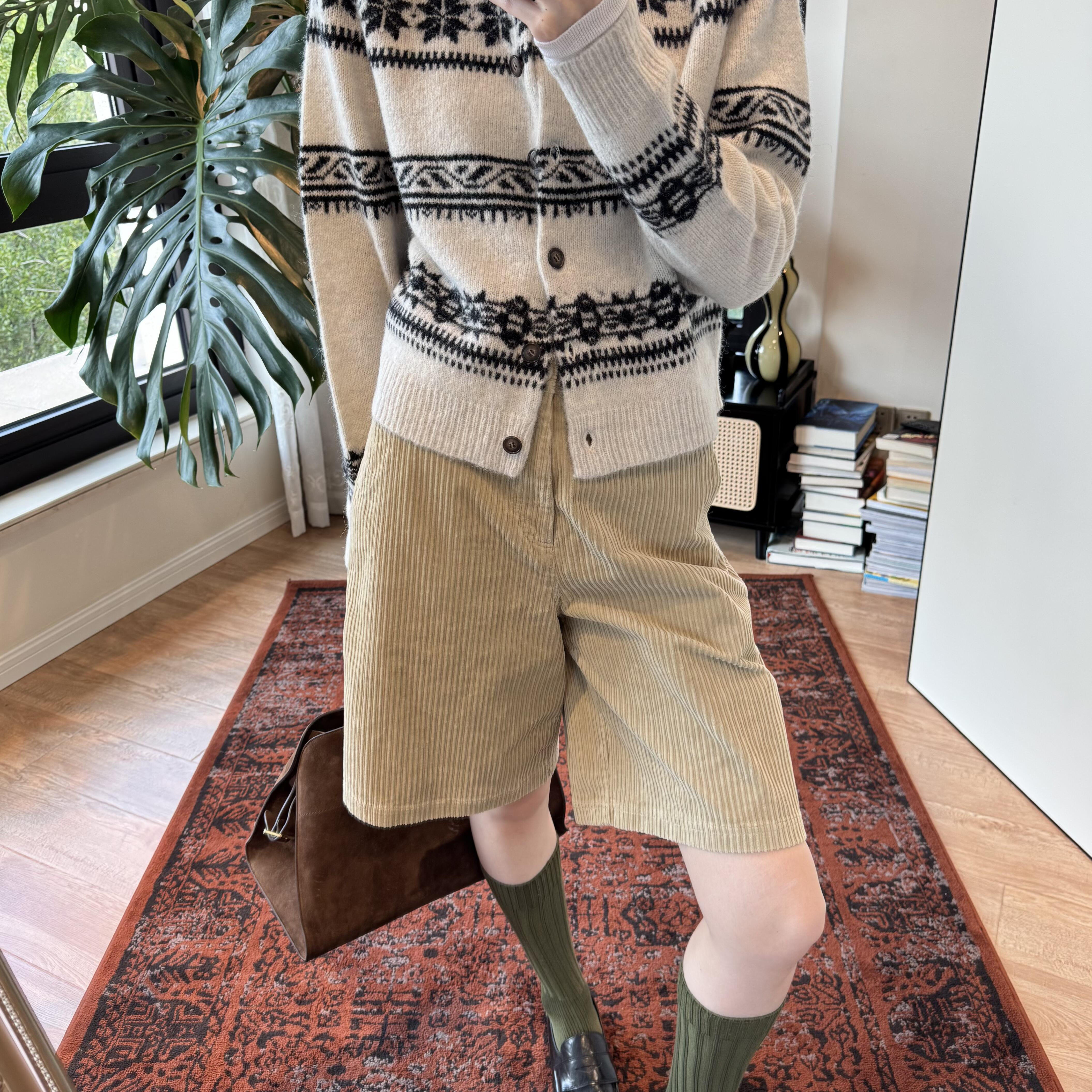 韩系复古慵懒风卡其色灯芯绒五分裤秋冬新款高腰显瘦宽松阔腿裤子,女装/女士精品,休闲裤,淘宝优惠券,粉丝福利购,淘宝优惠卷