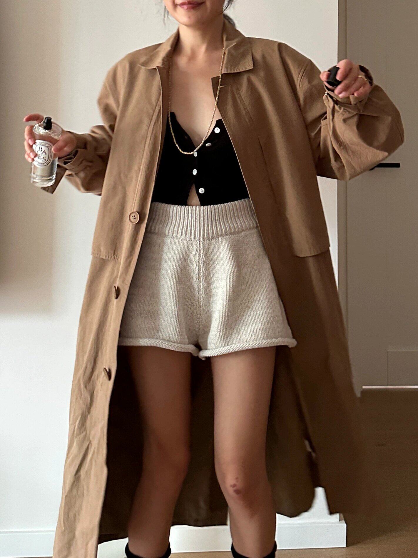 米灰色宽松高腰针织短裤女2025秋季新款百搭修身包臀阔腿短裤