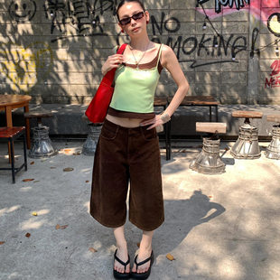 美式复古宽松灯芯绒七分裤女2026秋冬新款百搭小众慵懒风直筒短裤