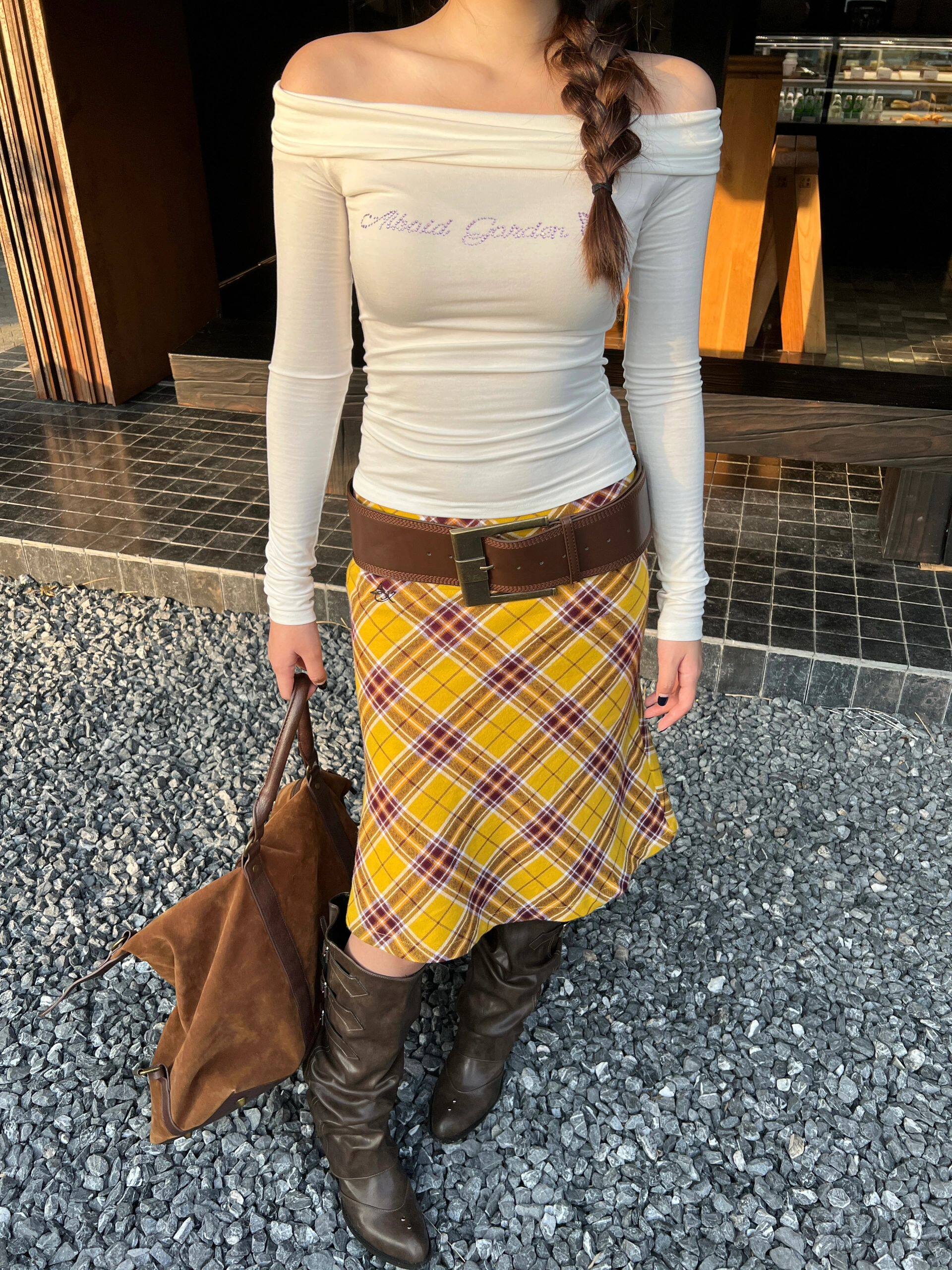 美式复古辣妹显瘦微喇鱼尾半身裙女ins潮红黄格纹裙子秋冬新款