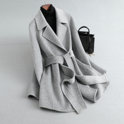 高端修身系带双面羊绒大衣