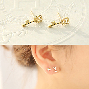 现货韩国网站进口耳环耳饰10K金不褪色小巧钥匙耳钉