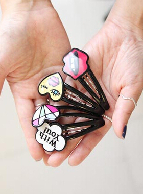 现货韩国进口graindebeaute女发饰头饰俏皮涂鸦红唇发夹边夹