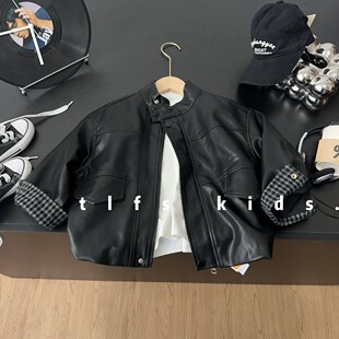 2026春季 复古痞帅风男童皮衣外套儿童立领拉链机车外套百搭潮 新款