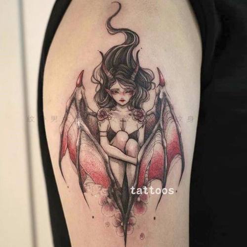 暗黑系日式恶魔翅膀艺妓纹身贴防水 女 持久仿真ins风