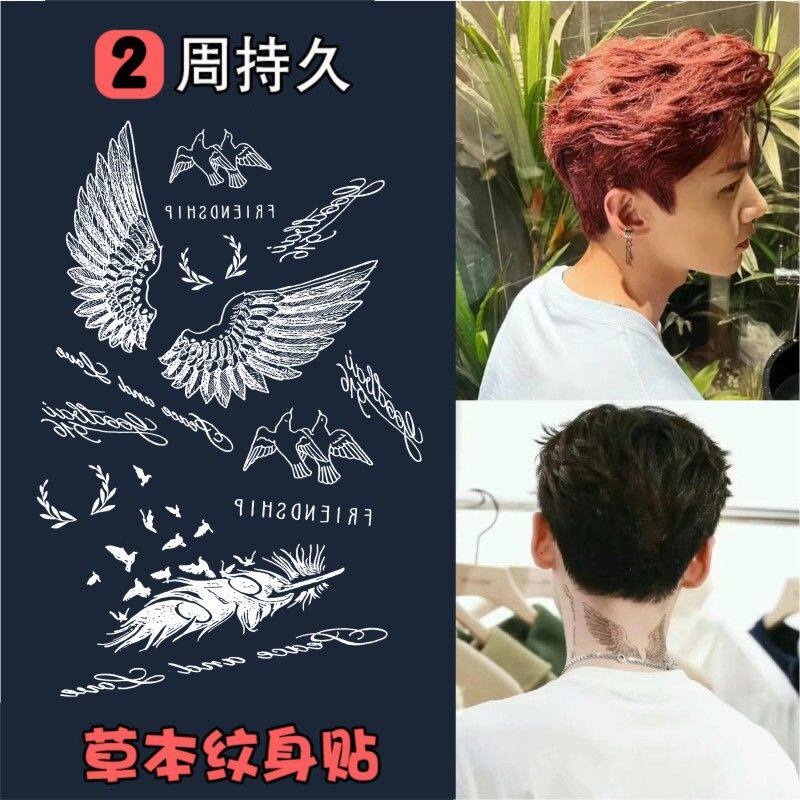 白敬亭纹身贴 同款脖子小丑肖像欧美 joker花臂 Goodbai耳后英文 - 实物图
