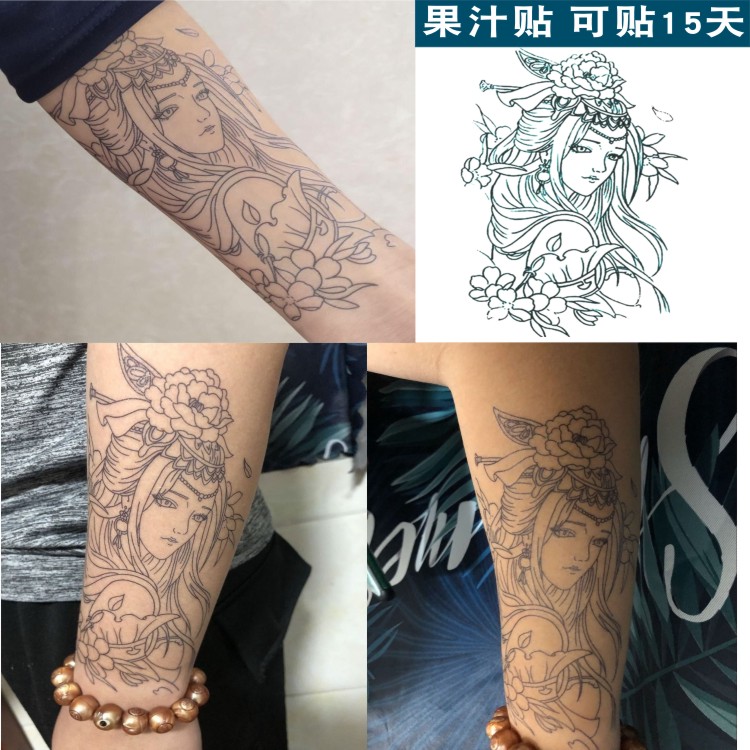果汁虞姬纹身贴文身贴防水男纹身手臂图案男士个性刺青艺妓花臂