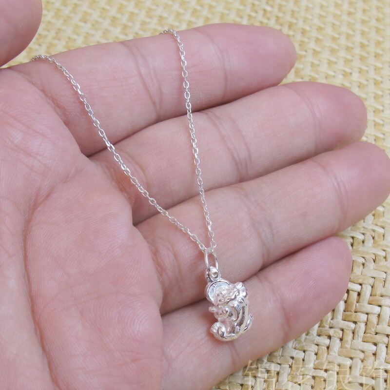 小貔貅纯银吊坠女貔貅纯银项链锁骨链银链子短纯银挂坠银饰品首饰