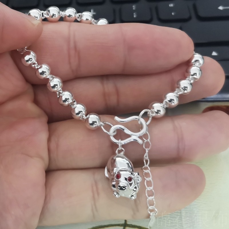 小猪素银手链999纯银女足银十二生肖纯银手链12属相白银饰品首饰
