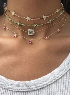 Macedonia新品推荐欧美ins风Starz Choker星星满钻项链送女友礼物
