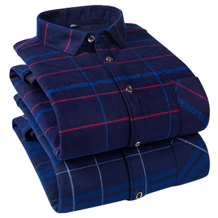 冬季新款保暖格子衬衫男加绒加厚宽松中老年休闲加大码爸爸装寸衣