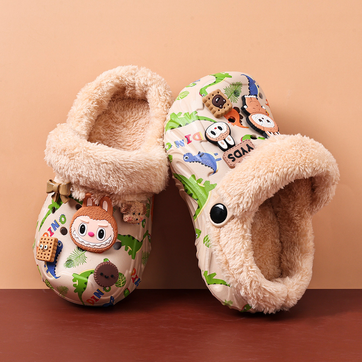 儿童拉布布棉拖鞋冬季加绒保暖男童室内家居防滑软底宝宝卡通棉鞋