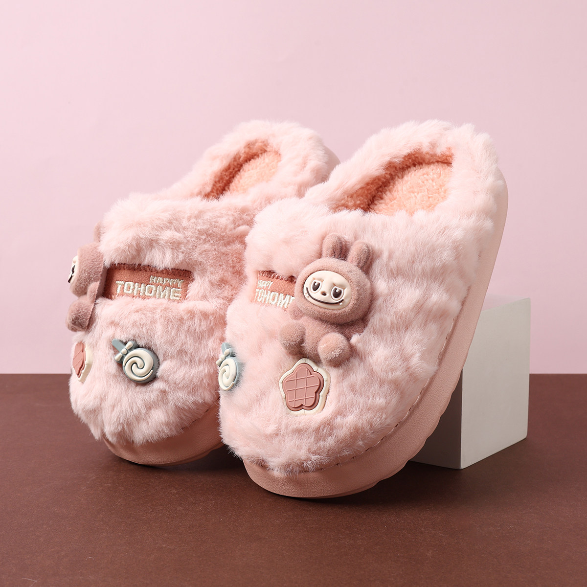 秋冬新款加绒加厚拉布布儿童棉鞋女童室内家居防滑软底宝宝棉拖鞋