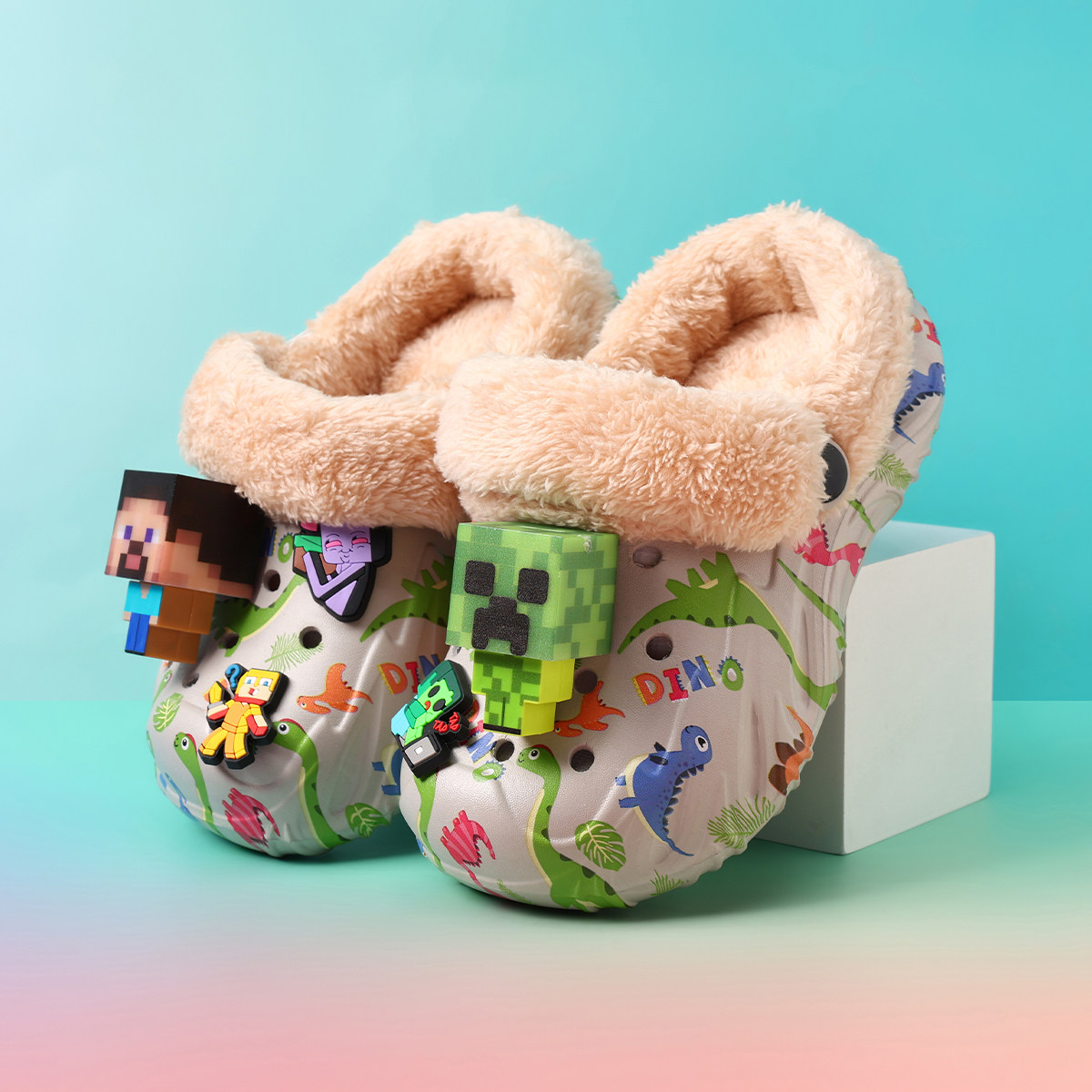 冬季新款加绒保暖我的世界儿童棉拖鞋男童室内家居防滑软底宝宝