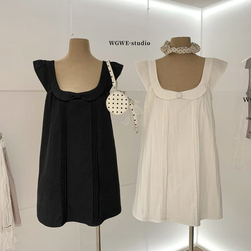 WGWE2026夏日女装韩系简约风宽松显瘦A摆娃娃领小飞袖连衣裙W9970