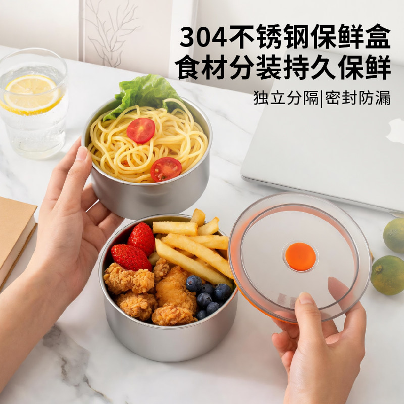 304不锈钢圆形保鲜盒储物收纳盒图片