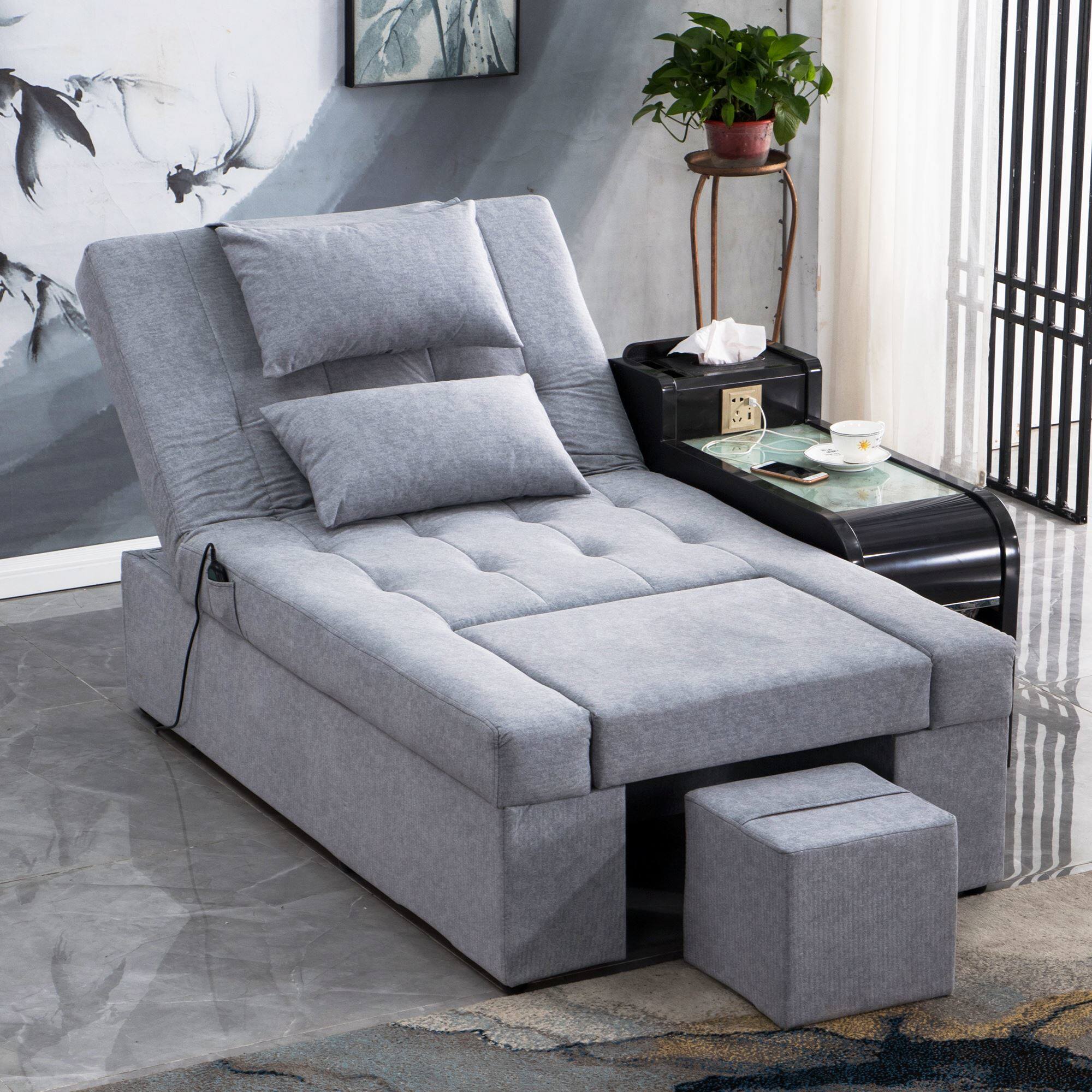 足疗沙发电动足浴桑拿洗脚一体按摩床浴室大厅休息床沐足沙发躺椅