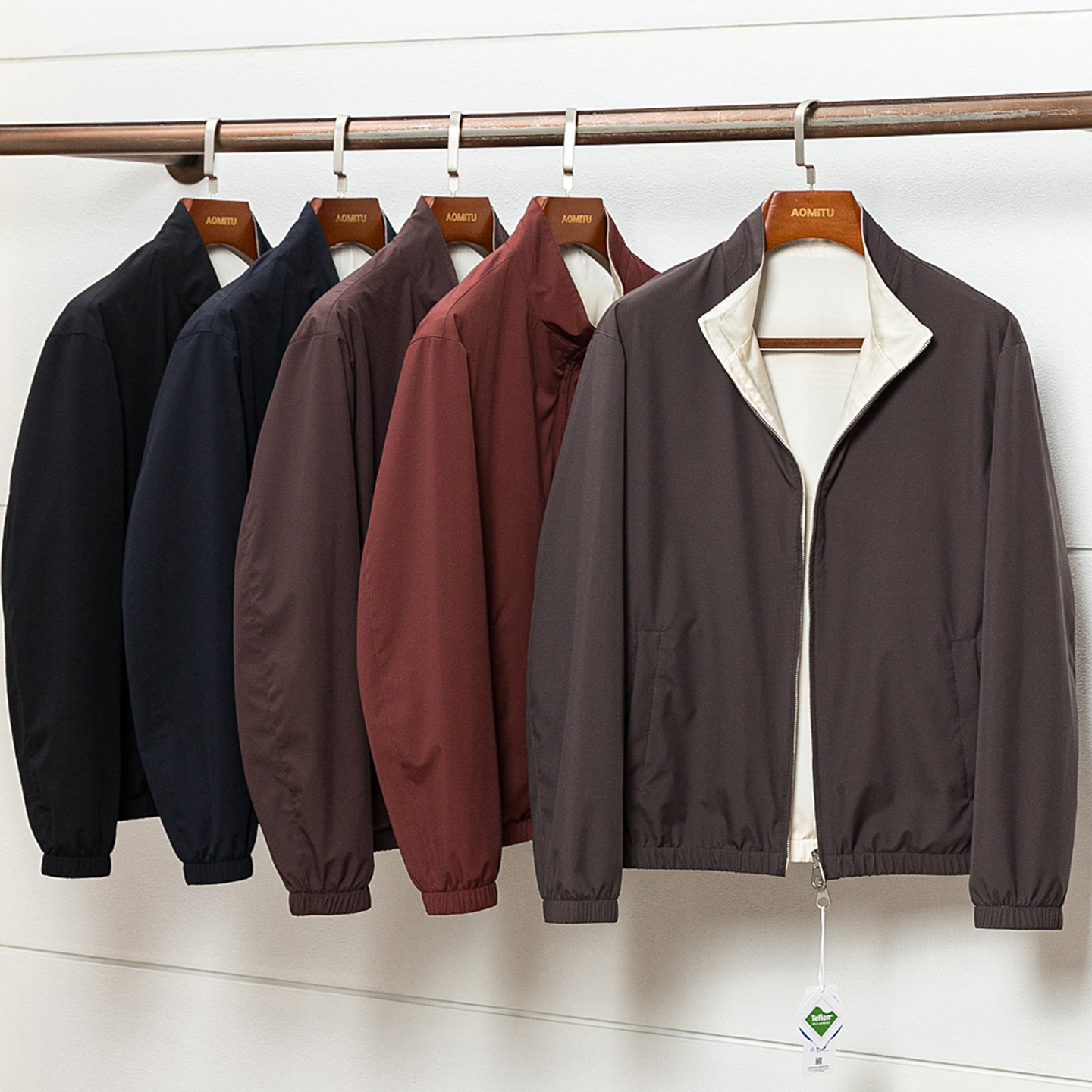 意奢经典 LP双面穿 老钱风男士立领飞行夹克男士极简立领休闲外套