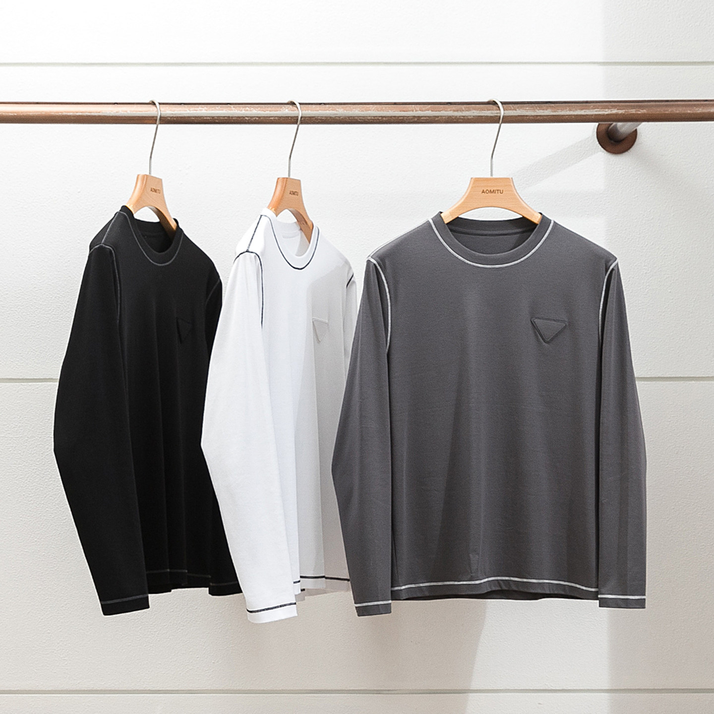 PR版6450 液氨丝光棉 男士极简纯棉圆领打底长袖T恤春秋内搭T恤