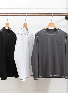 PR版6450 液氨丝光棉 男士极简纯棉圆领打底长袖T恤春秋内搭T恤