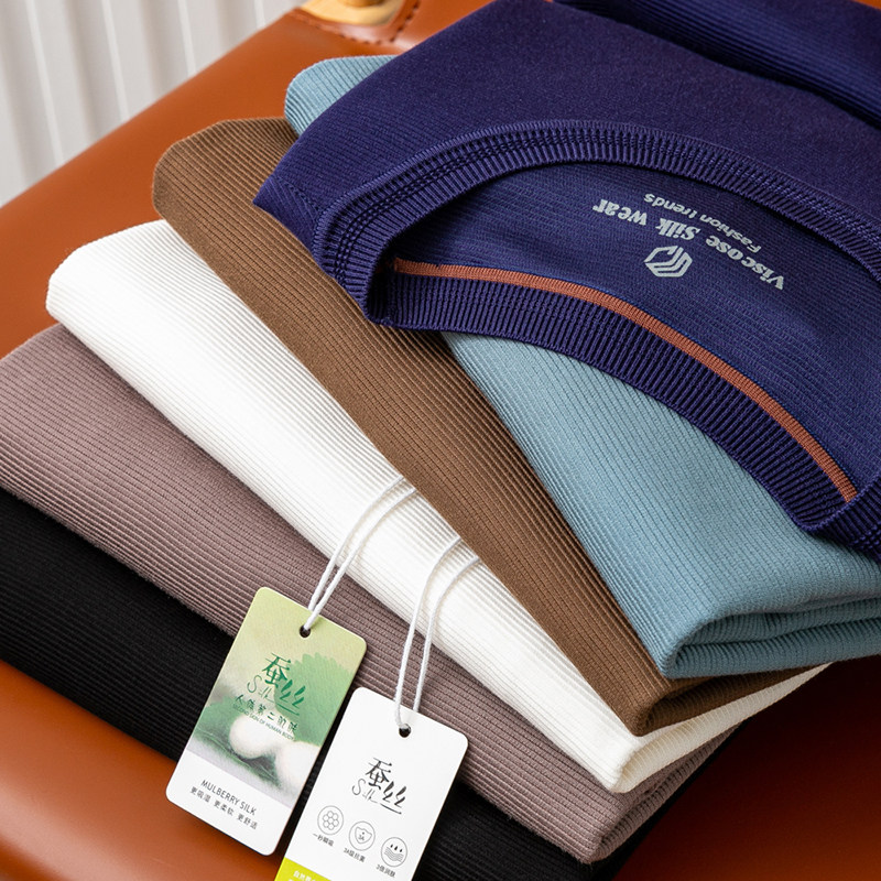 一秒瞬吸~3倍润肤！意奢桑蚕丝夏季新款短袖T恤衫纯色圆领半袖男