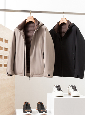 东丽REPLEX/笈致轻暖/冬季高端连帽羽绒服男短款石墨烯羽绒外套男