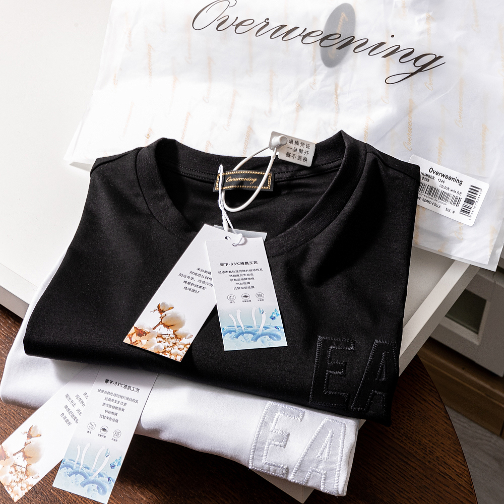 纯色小刺绣!80支液氨海岛棉丝光工艺短袖t恤男