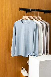 紧致！丝滑！肉感！高端雅古力双面针织长绒棉打底套头长袖T恤男