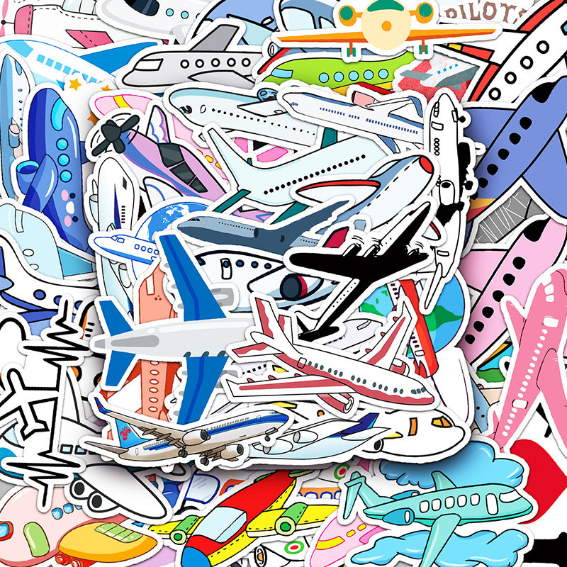 100张卡通飞机贴纸涂鸦个性手账素材diy手机壳防水装饰小贴画