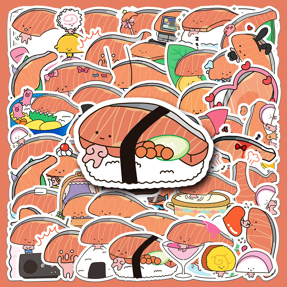 50张三文鱼kipimi酱贴纸卡通可爱趣味装饰手账手机壳电脑贴画