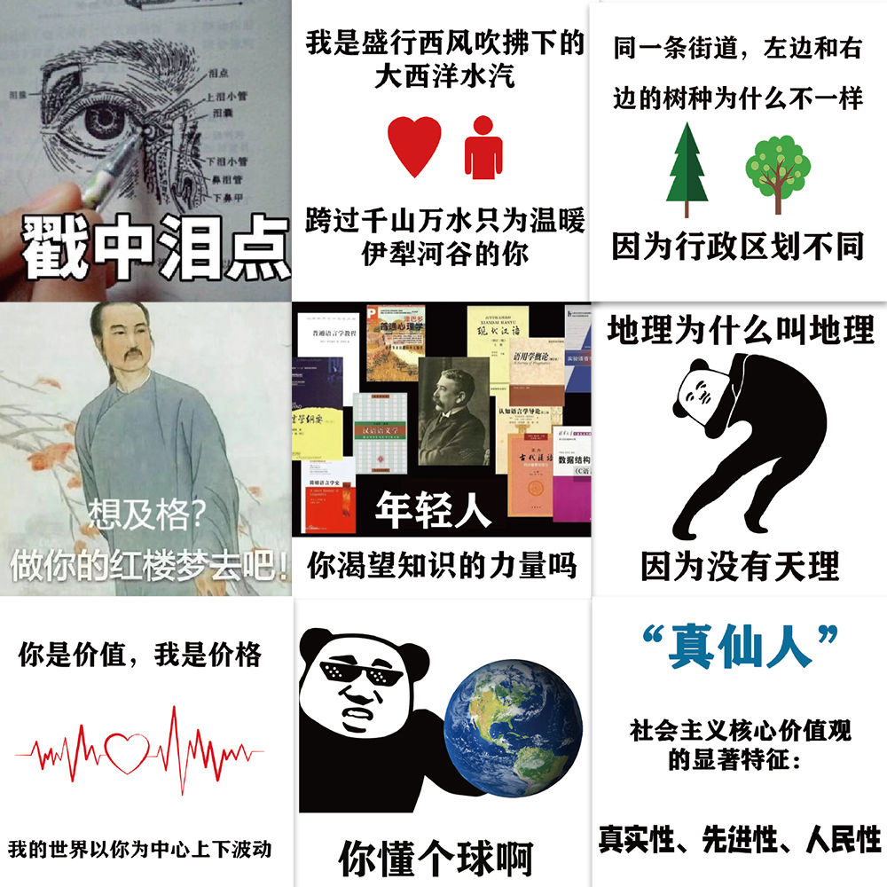 124张文科表情包贴纸历史地理政治趣味沙雕手账素材行李箱贴画