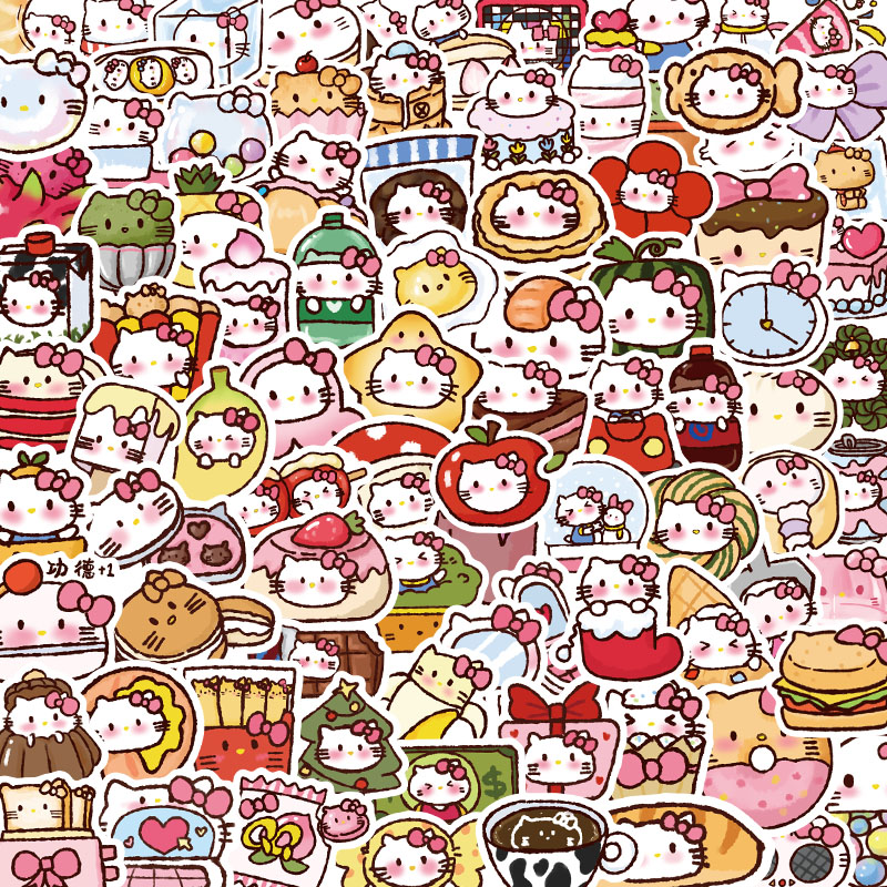 90张卡通hellokitty贴纸凯蒂猫表情包可爱 手账素材行李箱贴画
