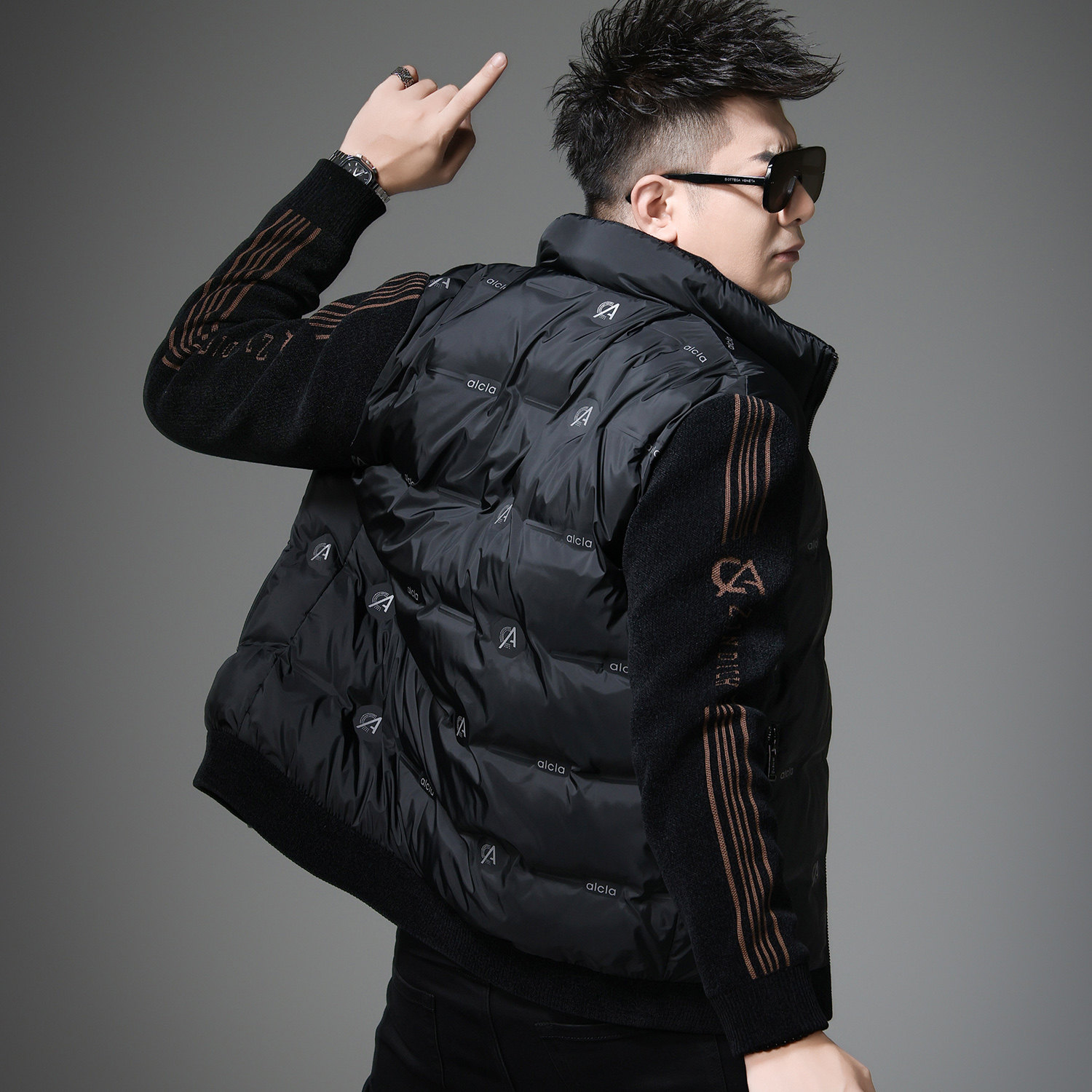 中青年羽绒服男2026新款男三防针织袖加厚百搭立领黑色外套冬季