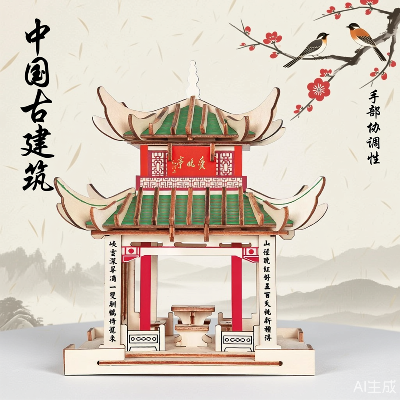 湖南省长沙市遗迹爱晚亭立体拼图