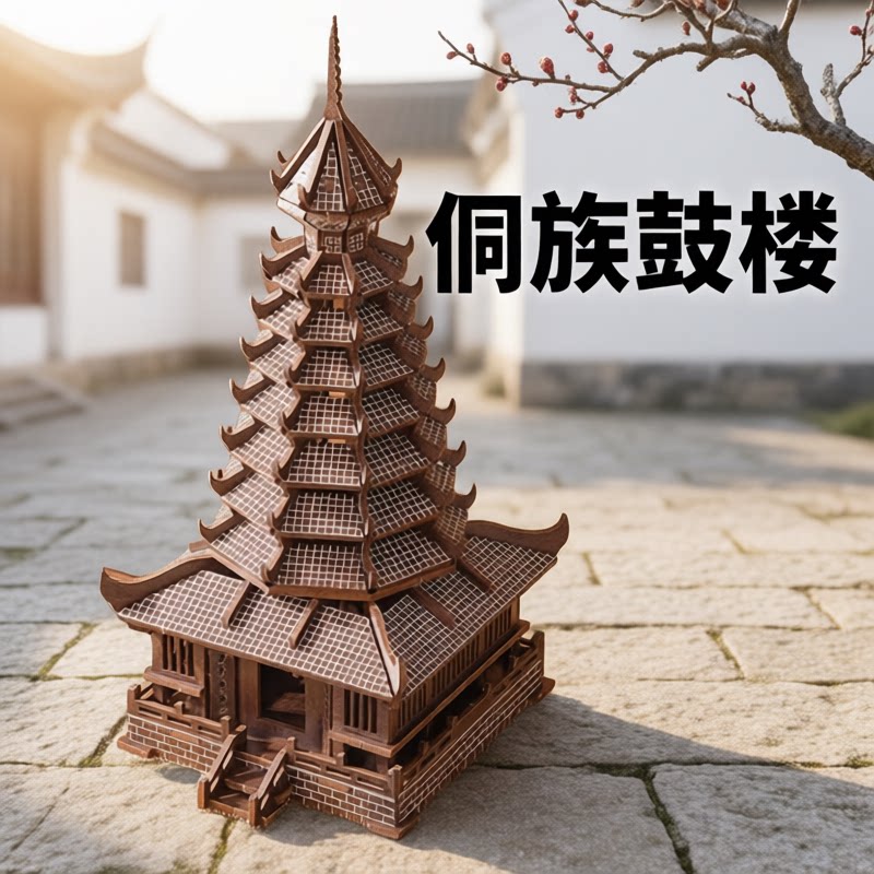 侗族鼓楼木质建筑模型DIY拼装手工拼装传统塔楼小屋摆件民居