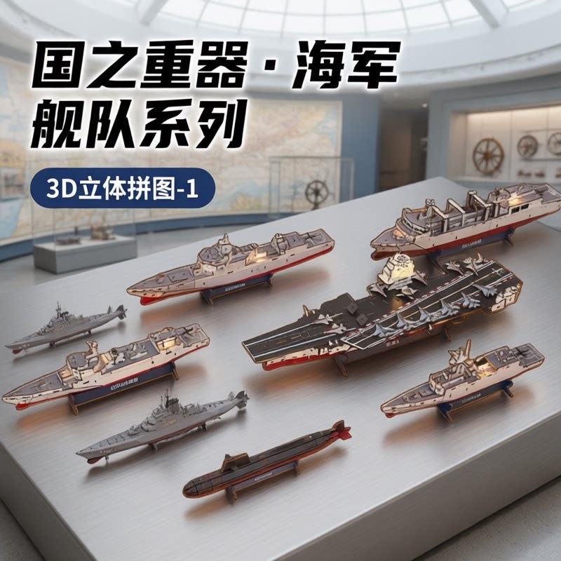 木制舰艇3D拼图8岁+益智玩具礼物