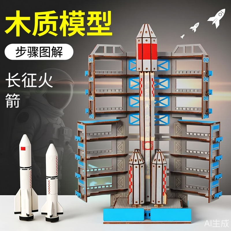 长征火箭木质拼装模型儿童科普