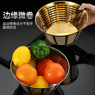 镂空一体成型不锈钢果蔬篮面包框子水果蔬菜盘客厅家用现代简约款