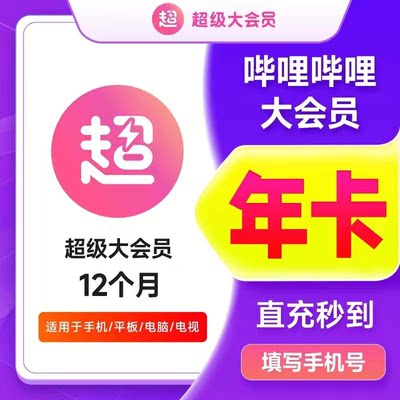 哔哩哔哩大会员1年卡12个月一年bilibili超级大会员 B站VIP年卡