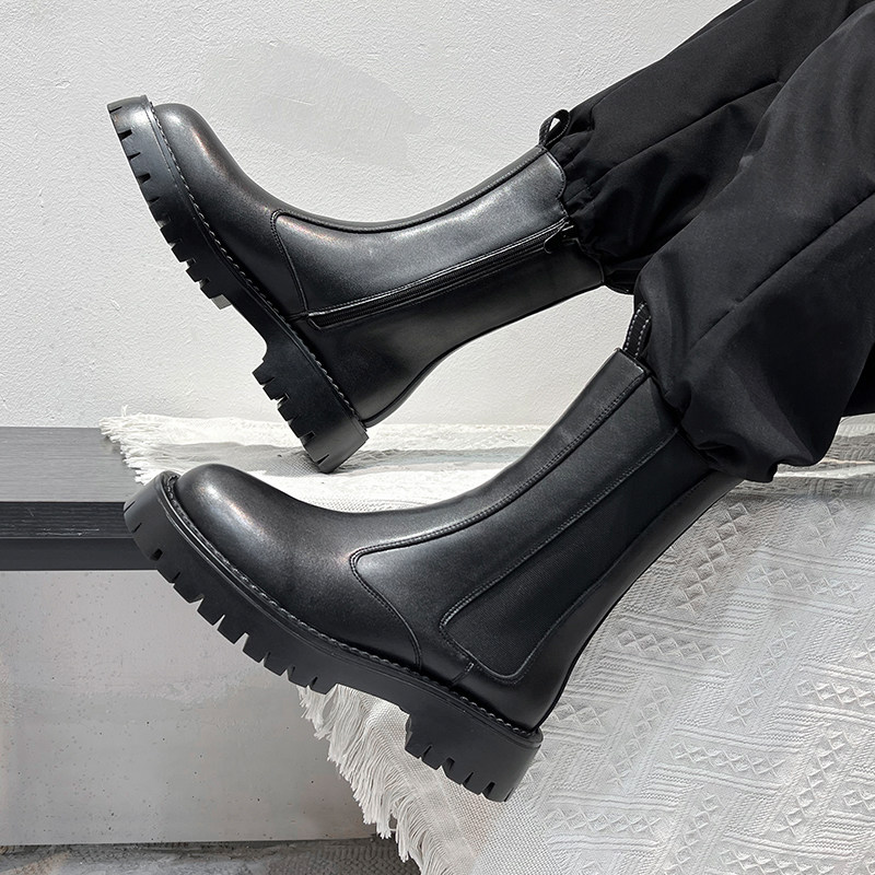 NEW MARTIN BOOTS MENS GENUINE LEATHER HIGH-TOP CHELSEA BOOTS BRITISH STYLE ZIPPER BOOTS BOOTS TIDE WINTER FLEECE