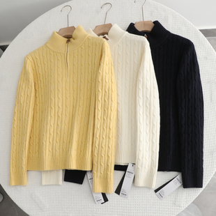 慵懒风半高领绞花半拉链针织衫 新款 软糯套头毛衣女 2025冬季 艾系