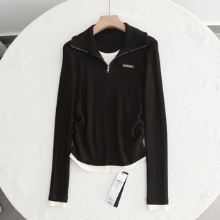 显瘦假两件长袖 百搭修身 针织衫 女2025秋季 打底毛衣 艾系 新款 时尚